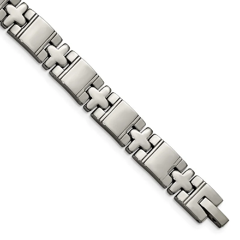 Modern Statement Jewelry For Bold Styling 9mm Men's Polished Titanium Cross Link Bracelet