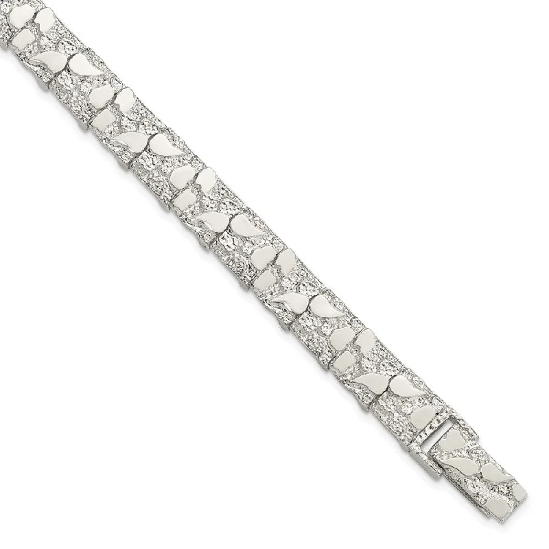 Customized Silver Jewelry For Unique Style 9mm Sterling Silver Nugget Link Bracelet, 8 Inch