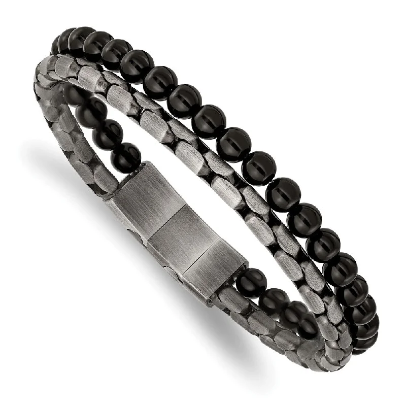 Timeless Elegance At Unbelievable Discounts Antique Bronze Plated Stainless Steel & Black Agate Bracelet, 8-8.5 In