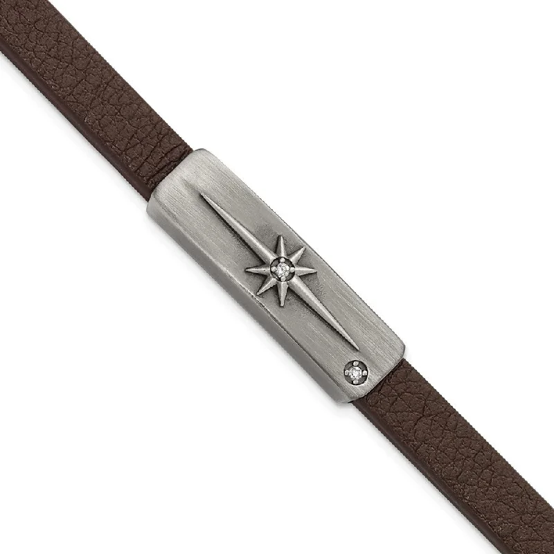 Exclusive Jewelry Sale – Sparkle For Less Antiqued Bronze Plated Stainless Steel CZ Leather I.D. Bracelet, 8 In Exclusive Jewelry Sale – Sparkle For Less Antiqued Bronze Plated Stainless Steel CZ Leather I.D. Bracelet, 8 In