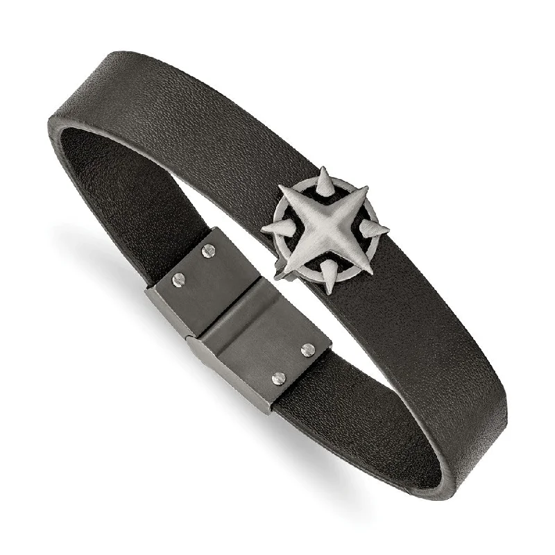Exclusive Jewelry Bundles At Discounted Prices Antiqued Stainless Steel Black Leather Compass Bracelet, 8.25 Inch Exclusive Jewelry Bundles At Discounted Prices Antiqued Stainless Steel Black Leather Compass Bracelet, 8.25 Inch