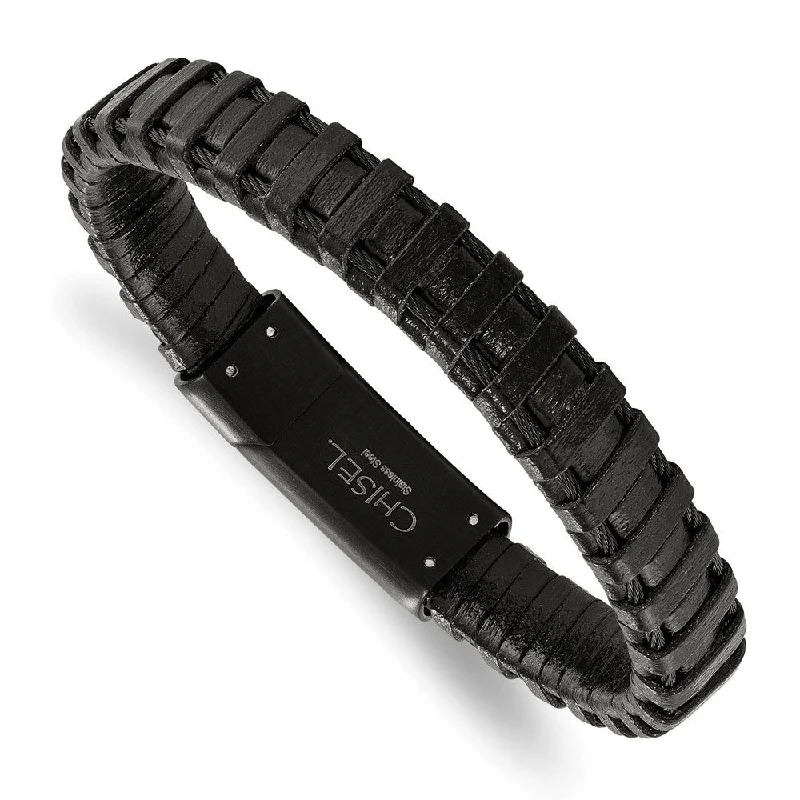 Handcrafted Jewelry Sale – Unique Designs At Low Prices Black Plated Stainless Steel Cable & Black Leather Bracelet, 8.5 Inch Handcrafted Jewelry Sale – Unique Designs At Low Prices Black Plated Stainless Steel Cable & Black Leather Bracelet, 8.5 Inch