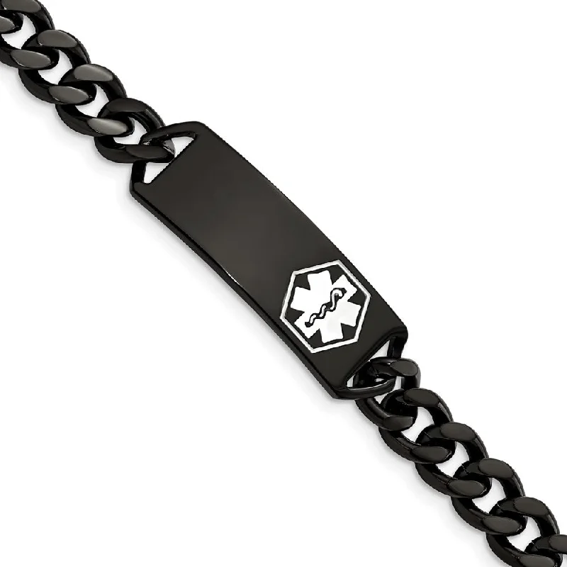 The Perfect Jewelry Piece At The Perfect Discount Black Plated Stainless Steel White Enamel Medical I.D. Bracelet, 8 In The Perfect Jewelry Piece At The Perfect Discount Black Plated Stainless Steel White Enamel Medical I.D. Bracelet, 8 In