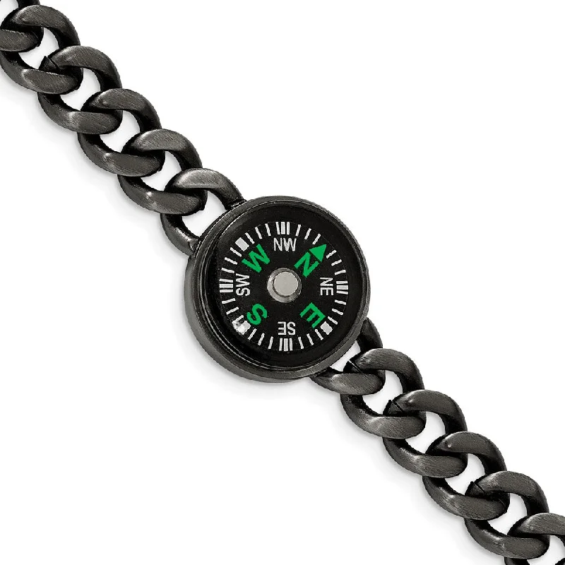 Your Dream Jewelry At Dream Prices Gun Metal Plated Stainless Steel Functional Compass Bracelet, 8.25 In