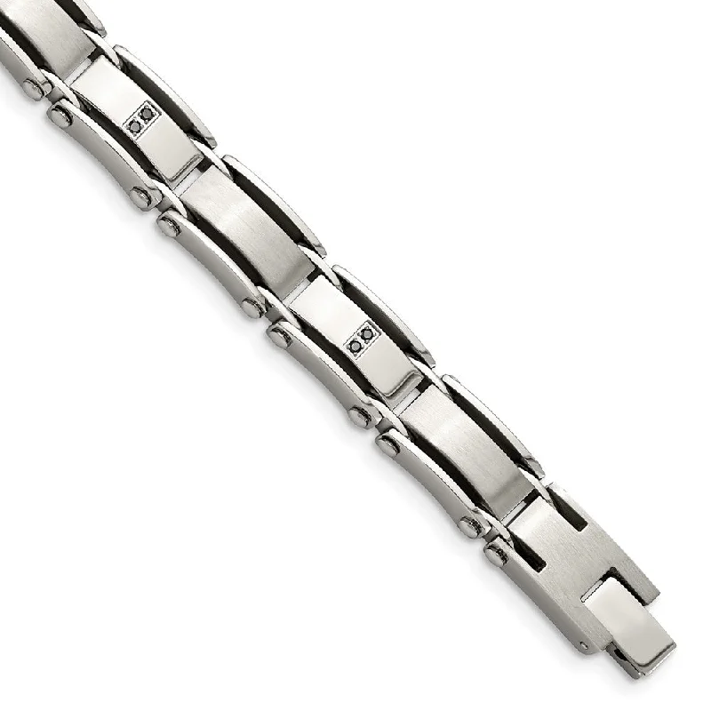 Trending Jewelry Now Available At Exclusive Prices Mens 1/10 Ctw Black Diamond Stainless Steel 8mm Link Bracelet, 8.25 In