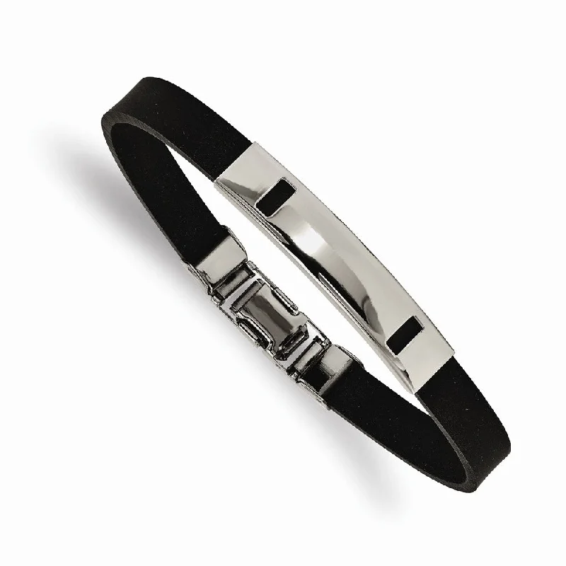 Upgrade Your Collection With Our Limited-Time Jewelry Sale Mens 10mm Black Rubber Polished Stainless Steel I.D. Bracelet, 8.5 In Upgrade Your Collection With Our Limited-Time Jewelry Sale Mens 10mm Black Rubber Polished Stainless Steel I.D. Bracelet, 8.5 In