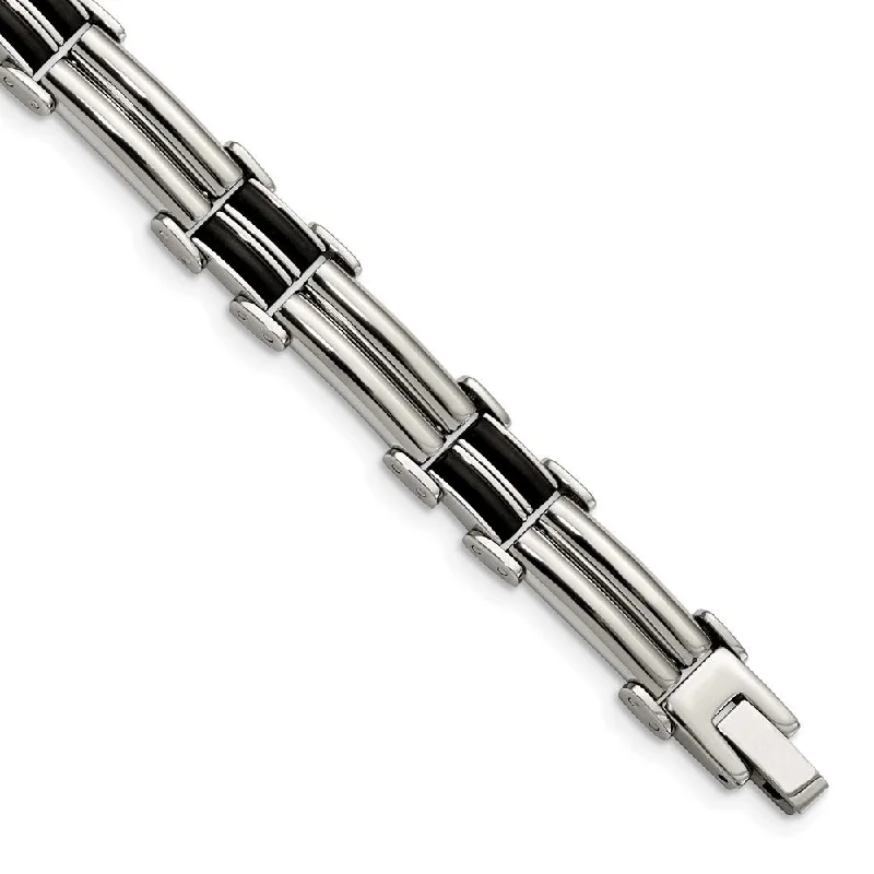 Breathtaking Jewelry At Limited-Time Savings Men's 10mm Polished Stainless Steel & Black Rubber Bracelet, 8 Inch