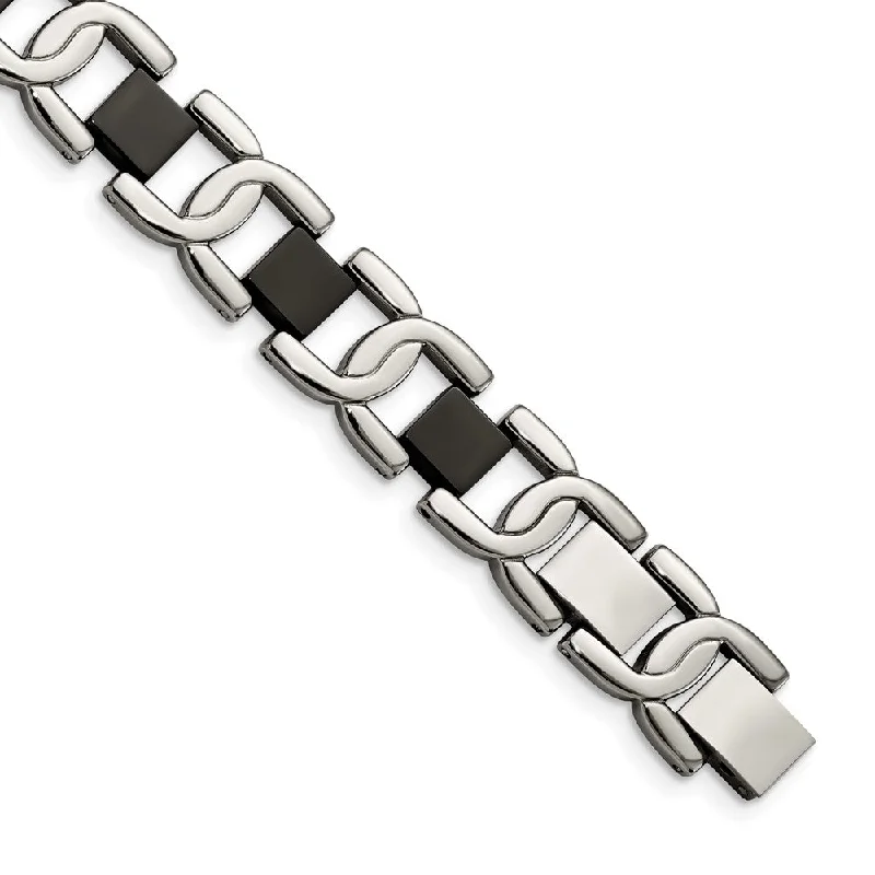 The Perfect Jewelry Piece At The Perfect Price Men's 10mm Stainless Steel and Black Bracelet, 8 Inch