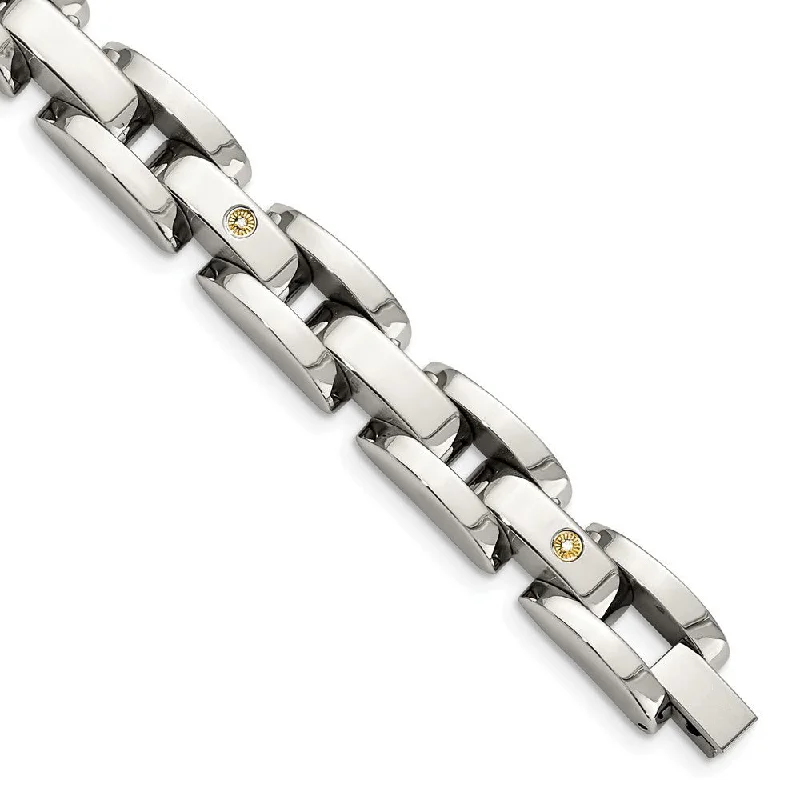 Get The Sparkle You Love At Prices You Adore Men's 10mm Stainless Steel and Diamond Bracelet - 8.5 Inch