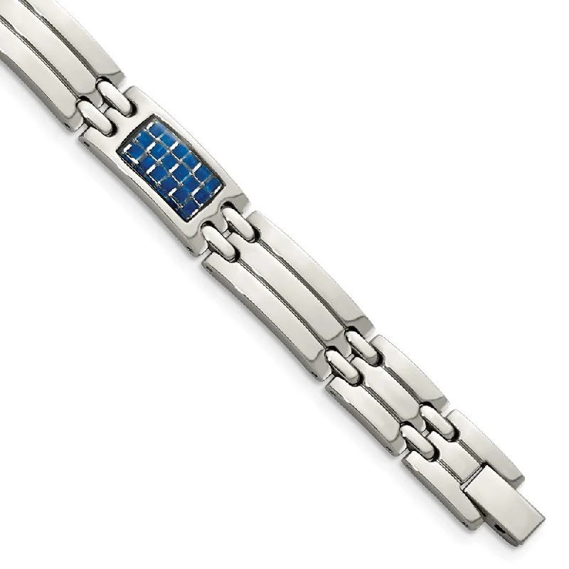 Flash Jewelry Sale – Get Stunning Pieces At Low Prices Men's 10mm Stainless Steel & Blue Carbon Fiber Link Bracelet, 8.5 Inch