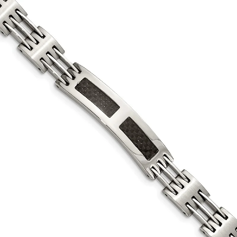 Premium Jewelry, Premium Discounts – Act Fast Men's 10mm Stainless Steel & Carbon Fiber I.D. Bracelet, 8.5 Inch Premium Jewelry, Premium Discounts – Act Fast Men's 10mm Stainless Steel & Carbon Fiber I.D. Bracelet, 8.5 Inch