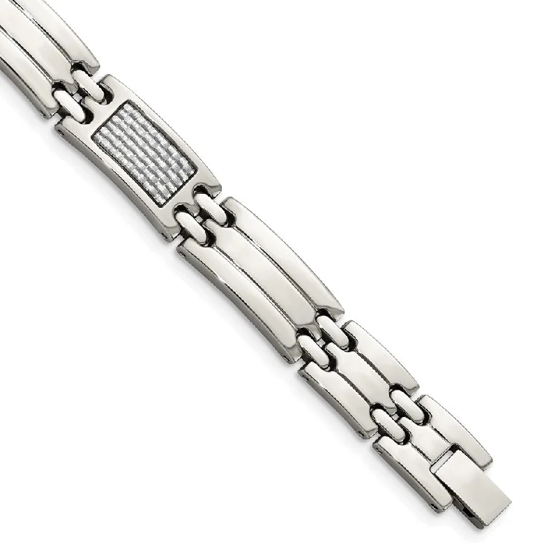 Discounted Jewelry For A Glamorous Look Men's 10mm Stainless Steel & Gray Carbon Fiber Link Bracelet, 8.5 Inch