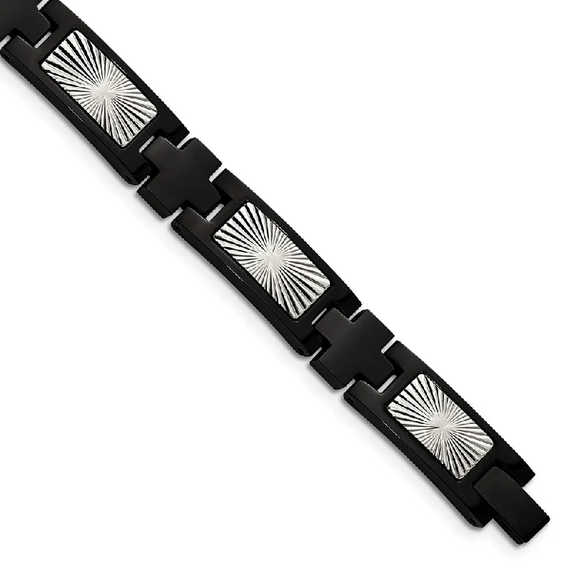Don't Miss Out – Shop Elegant Jewelry For Less Men's 10mm Two-Tone Stainless Steel Starburst Link Bracelet, 8.5 Inch Don't Miss Out – Shop Elegant Jewelry For Less Men's 10mm Two-Tone Stainless Steel Starburst Link Bracelet, 8.5 Inch