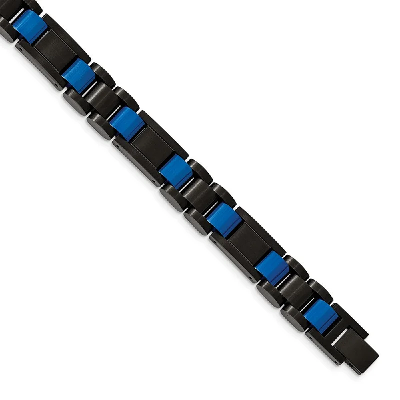 Special Sale On Handcrafted Jewelry – Shop Today Mens 11mm Black & Blue Plated Stainless Steel Link Bracelet, 8.75 Inch