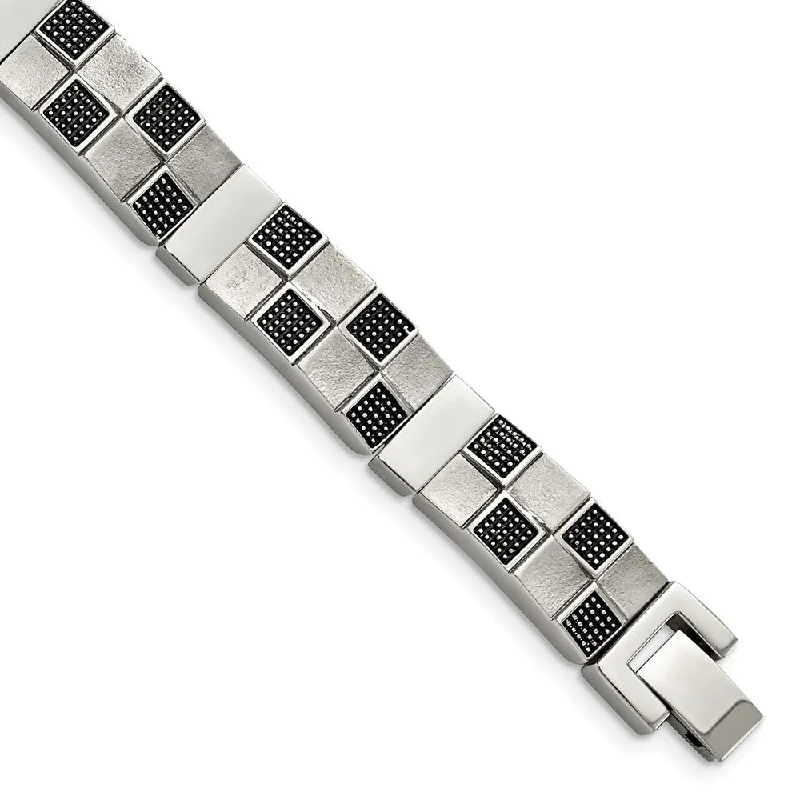 Make Every Moment Shine – Jewelry Discounts Available Men's 11mm Checkered Stainless Steel Bracelet, 8.25 Inch Make Every Moment Shine – Jewelry Discounts Available Men's 11mm Checkered Stainless Steel Bracelet, 8.25 Inch
