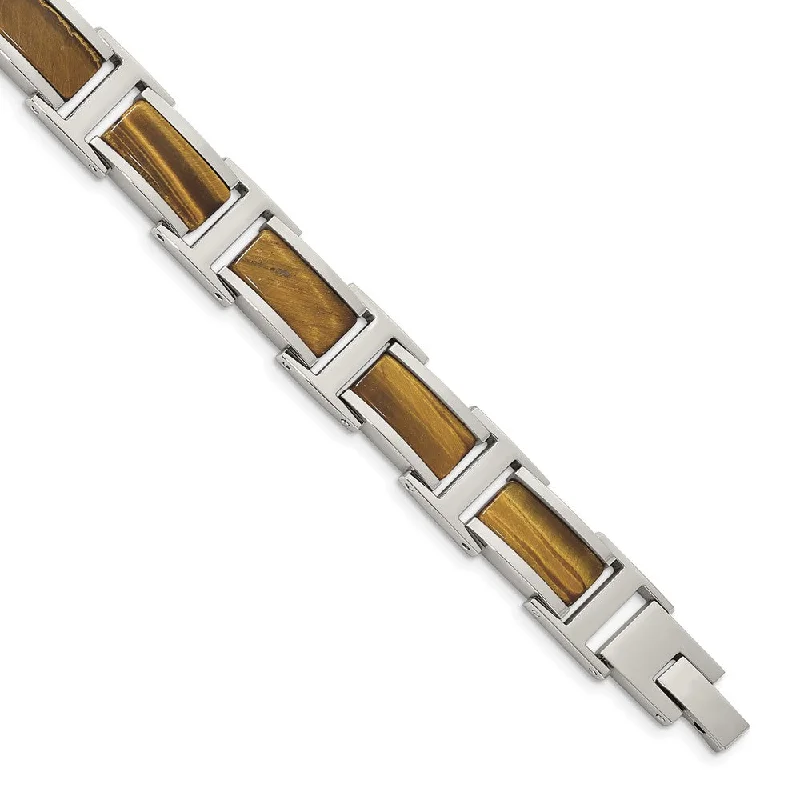 Shop Modern Jewelry Collections With Exclusive Discounts Men's 11mm Stainless Steel & Brown Tiger's Eye Link Bracelet, 8.5 Inch Shop Modern Jewelry Collections With Exclusive Discounts Men's 11mm Stainless Steel & Brown Tiger's Eye Link Bracelet, 8.5 Inch
