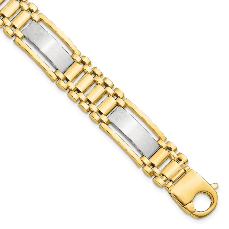 Your Dream Jewelry At Dream Prices – Shop Now Men's 12.5mm 14k Two Tone Gold Polished & Satin Link Bracelet, 8.5 In.