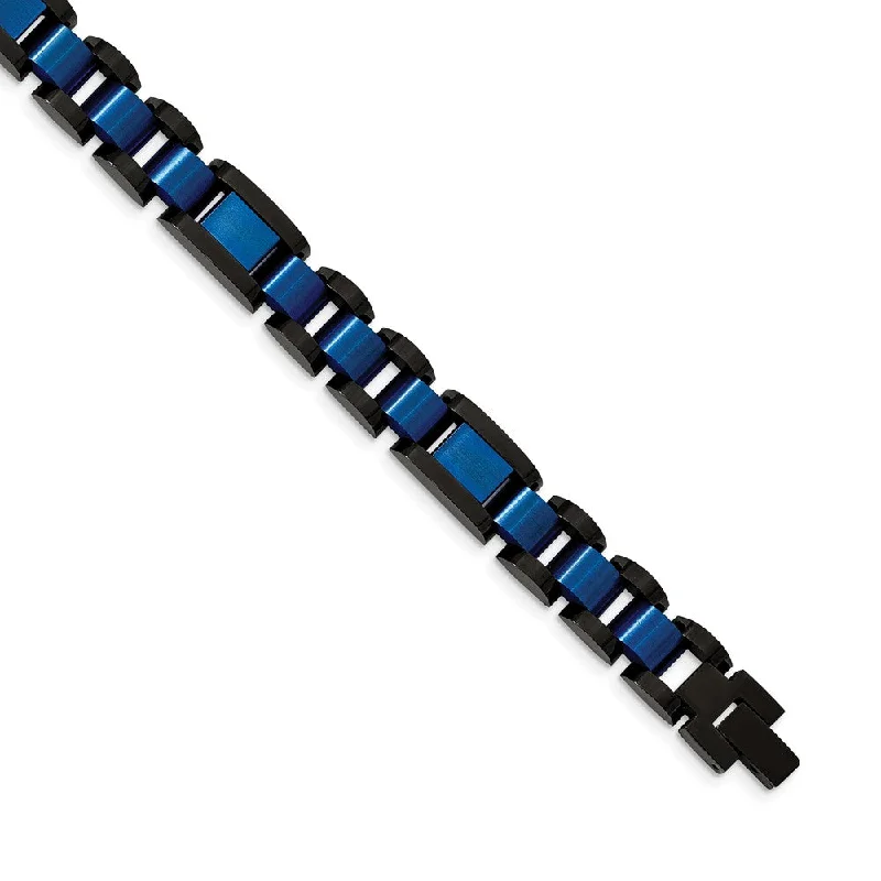 Shop Dazzling Jewelry With Special Promotional Discounts Mens 12mm Black & Blue Plated Stainless Steel Link Bracelet, 8.75 Inch