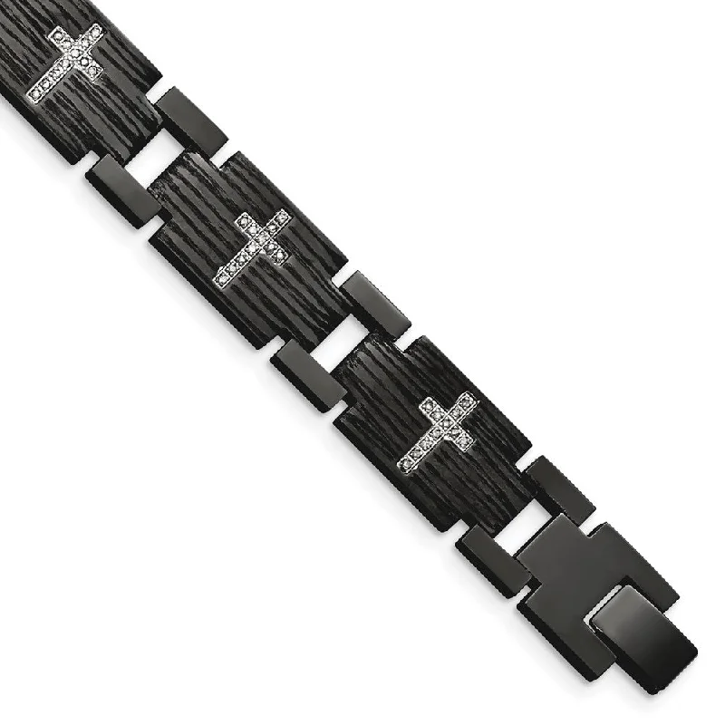 Shop Stylish Jewelry Now And Save Big Mens 12mm Black Plated Stainless Steel Diamond Cross Bracelet, 8.5 In Shop Stylish Jewelry Now And Save Big Mens 12mm Black Plated Stainless Steel Diamond Cross Bracelet, 8.5 In