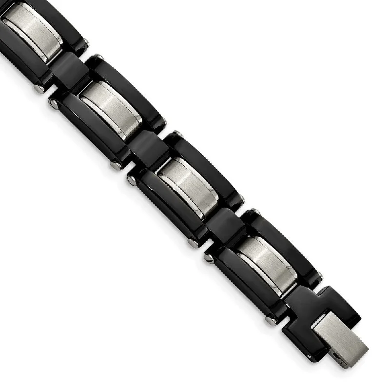 Timeless Elegance, Temporary Discounts – Act Fast Mens 12mm Black Plated Stainless Steel Polished & Satin Bracelet, 8 In