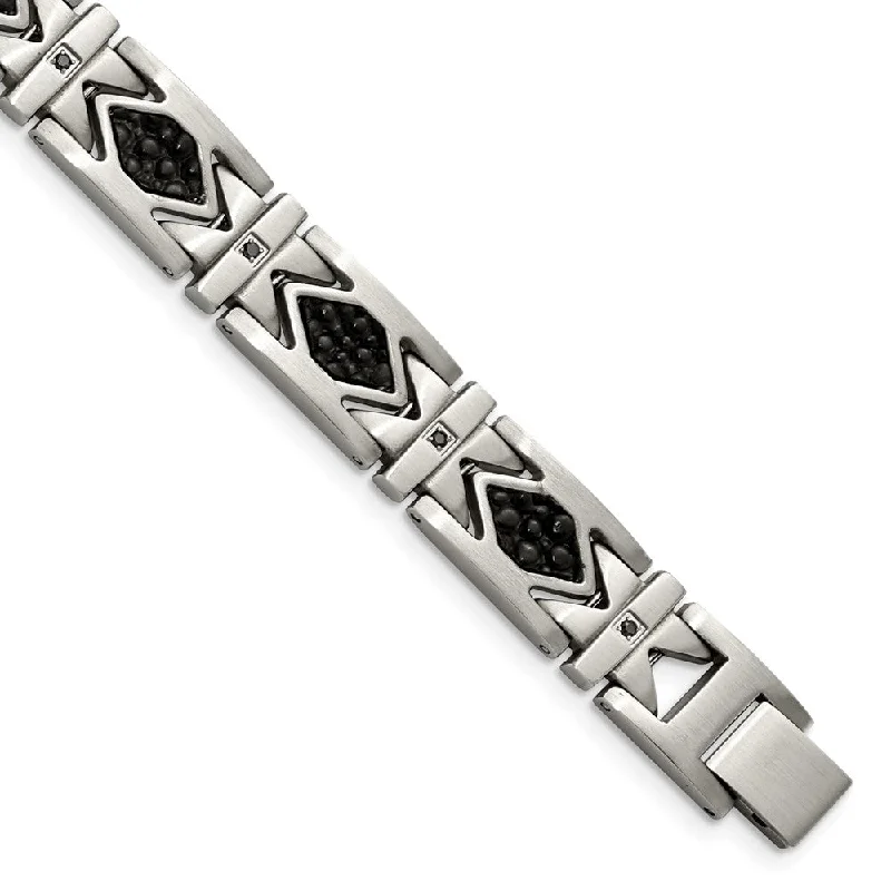 Exclusive Jewelry Sale – Limited-Time Discounts Mens 12mm Stainless Steel, Black Leather & CZ Aztec Bracelet, 8.5 Inch