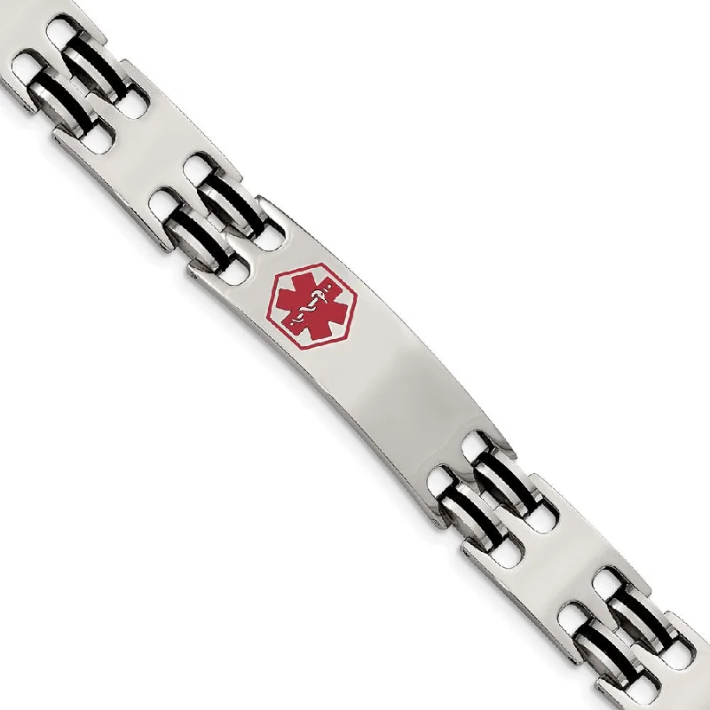 Modern Jewelry At Exclusive Discounts – Shop Today Mens 12mm Stainless Steel Black Rubber Medical I.D. Bracelet, 8.25 In. Modern Jewelry At Exclusive Discounts – Shop Today Mens 12mm Stainless Steel Black Rubber Medical I.D. Bracelet, 8.25 In.