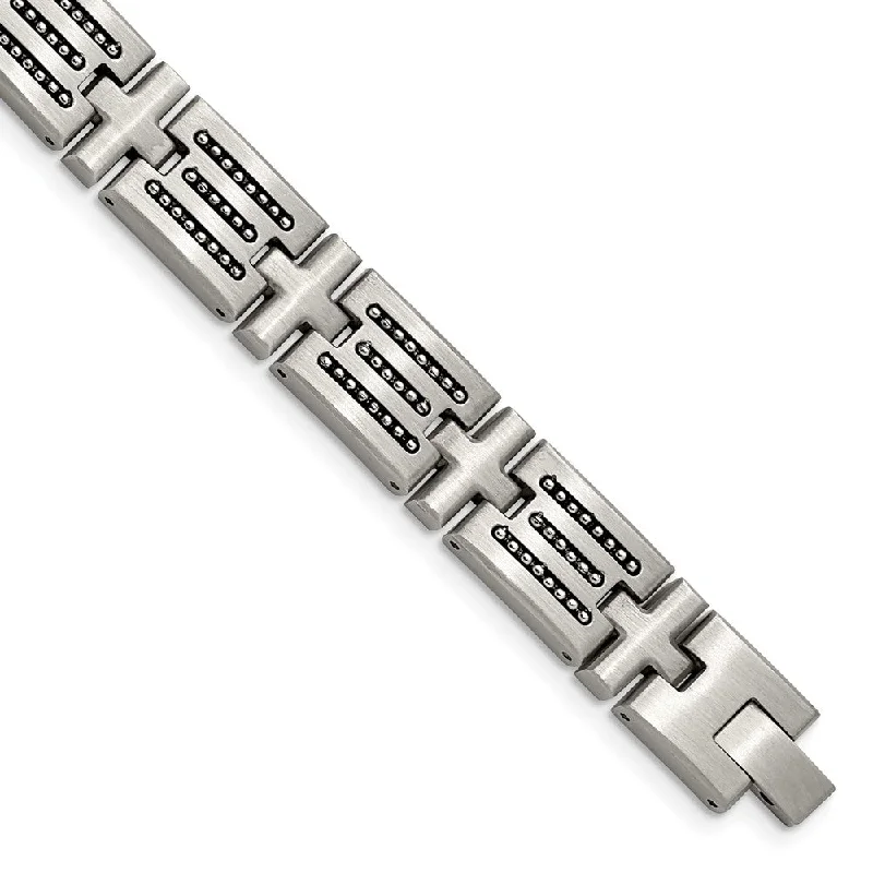 Romantic Heart-Shaped Jewelry For Special Gifts Mens 12mm Stainless Steel Brushed & Beaded Cross Link Bracelet, 8.5 In