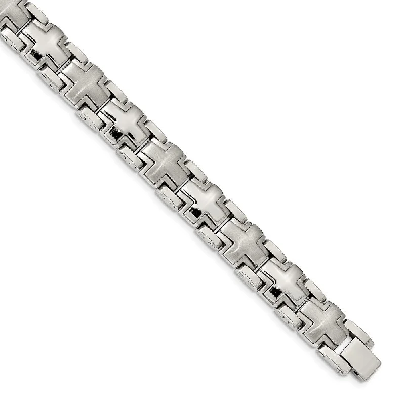 Luxury Jewelry At Unbeatable Discounts Men's 12mm Stainless Steel Heavy Cross Link Bracelet, 8.25 Inch