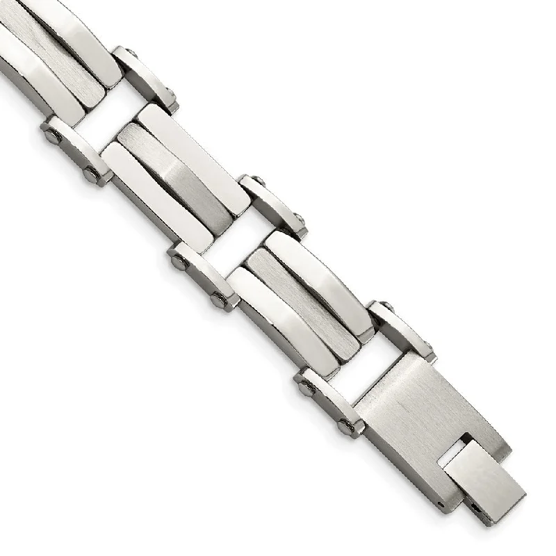 Shop High-Quality Jewelry At Jaw-Dropping Discounts Men's 12mm Stainless Steel Polished and Satin Bracelet - 8.5 Inch