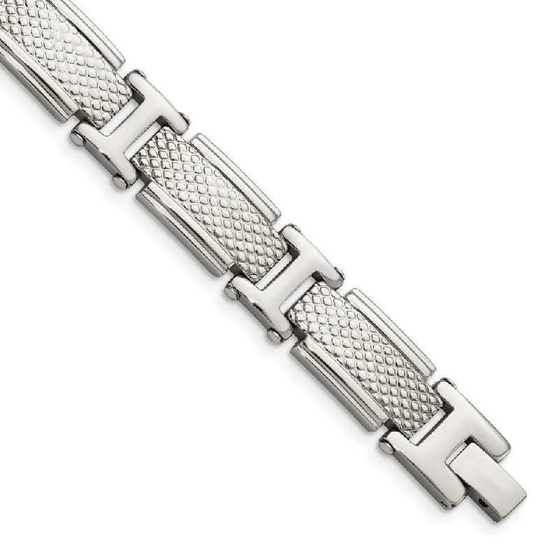 Limited-Time Offer On Elegant Jewelry Pieces Men's 12mm Stainless Steel Polished Textured Link Bracelet, 8.5 Inch