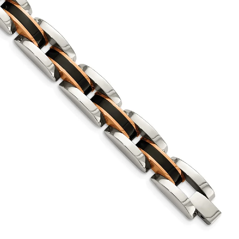 Shop Modern Jewelry Collections With Exclusive Discounts Men's 12mm Stainless Steel Tri-Color Panther Link Bracelet, 8.5 Inch Shop Modern Jewelry Collections With Exclusive Discounts Men's 12mm Stainless Steel Tri-Color Panther Link Bracelet, 8.5 Inch
