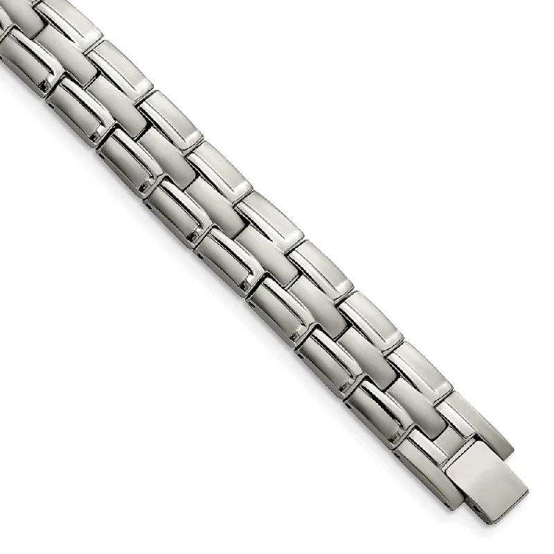 Trendy Minimalist Jewelry For Everyday Wear Men's 12mm Titanium Brushed & Polished Link Bracelet, 8.5 Inch Trendy Minimalist Jewelry For Everyday Wear Men's 12mm Titanium Brushed & Polished Link Bracelet, 8.5 Inch