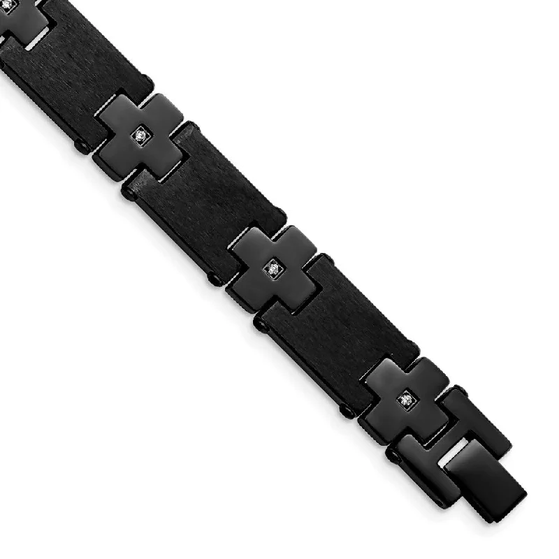 Exclusive Gemstone Jewelry Markdowns – Shop Now Men's 13mm Black Plated Stainless Steel & CZ Cross Bracelet, 8 Inch