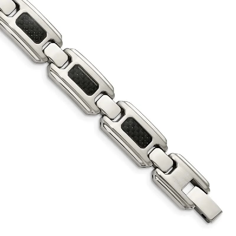 Shop Jewelry That Shines Without The High Price Men's 13mm Stainless Steel & Black Carbon Fiber Link Bracelet, 9 Inch Shop Jewelry That Shines Without The High Price Men's 13mm Stainless Steel & Black Carbon Fiber Link Bracelet, 9 Inch