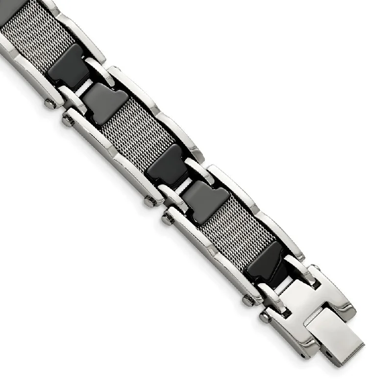 Personalized Jewelry Sale – Meaningful Gifts At Great Prices Mens 13mm Stainless Steel Black Ceramic & Mesh Link Bracelet, 8.25 In Personalized Jewelry Sale – Meaningful Gifts At Great Prices Mens 13mm Stainless Steel Black Ceramic & Mesh Link Bracelet, 8.25 In