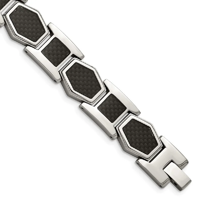 Make Every Moment Shine – Jewelry Discounts Available Mens 14mm Stainless Steel & Black Carbon Fiber Link Bracelet, 8.75 In Make Every Moment Shine – Jewelry Discounts Available Mens 14mm Stainless Steel & Black Carbon Fiber Link Bracelet, 8.75 In