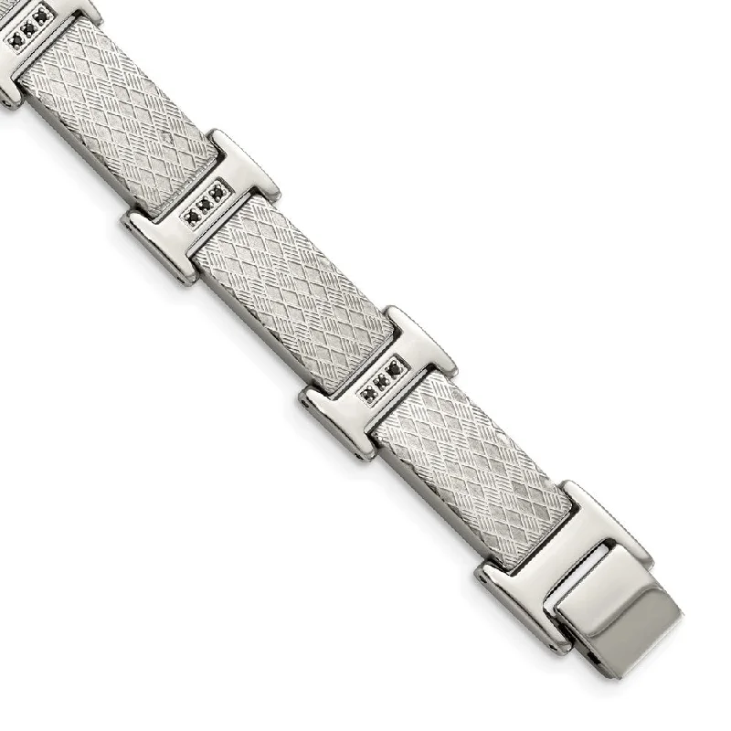 Elegant Jewelry Pieces At Unbelievable Prices Men's 14mm Stainless Steel & Black CZ Textured Link Bracelet, 8.5 Inch Elegant Jewelry Pieces At Unbelievable Prices Men's 14mm Stainless Steel & Black CZ Textured Link Bracelet, 8.5 Inch