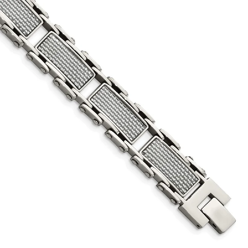 Best Jewelry Deals – Premium Quality At Exclusive Discounts Men's 14mm Stainless Steel & Gray Carbon Fiber Inlay Bracelet, 8.5 In