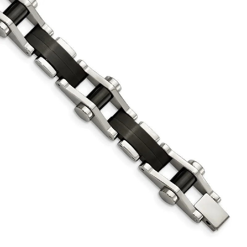 Handmade Pearl Jewelry For Timeless Elegance Mens 14mm Stainless Steel Polished & Black Plated Link Bracelet, 8 In Handmade Pearl Jewelry For Timeless Elegance Mens 14mm Stainless Steel Polished & Black Plated Link Bracelet, 8 In