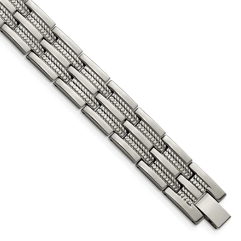 High-End Sparkle, Low-End Prices – Jewelry Sale Live Men's 14mm Titanium Polished & Textured Link Bracelet, 8.5 Inch High-End Sparkle, Low-End Prices – Jewelry Sale Live Men's 14mm Titanium Polished & Textured Link Bracelet, 8.5 Inch