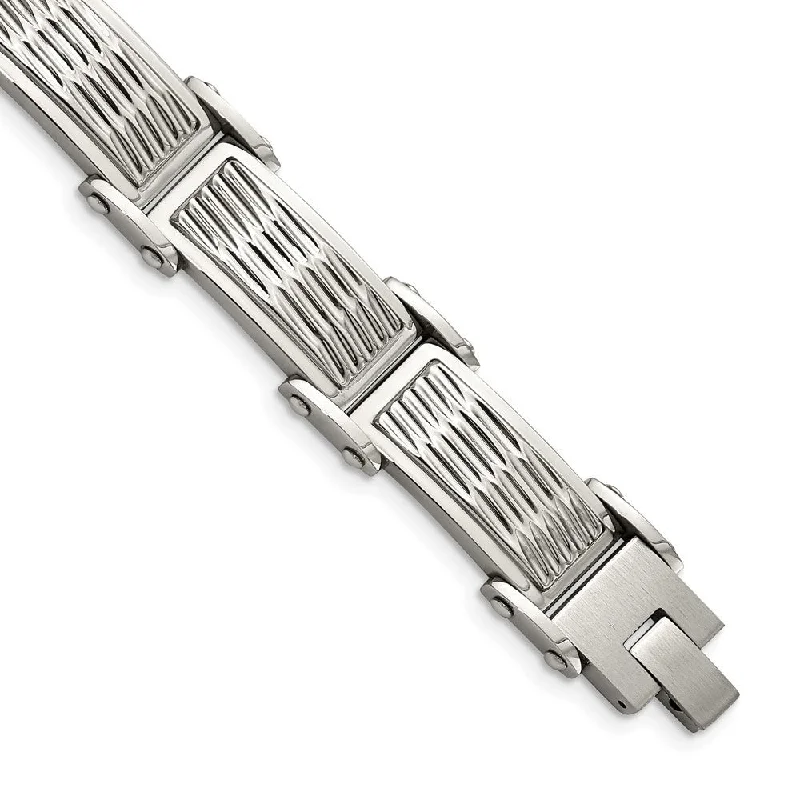 Personalized Jewelry Sale – Meaningful Gifts At Great Prices Men's 15.5mm Stainless Steel Grooved Textured Link Bracelet, 8.25 Inch