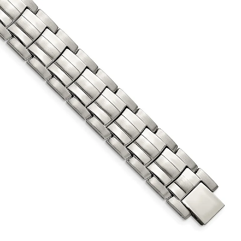 Personalized Jewelry Sale – Meaningful Gifts At Great Prices Men's 15mm Stainless Steel Brushed & Polished Link Bracelet, 8.5 Inch