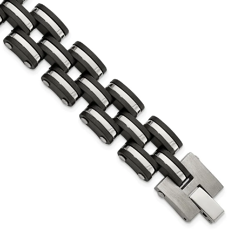 Affordable Luxury Jewelry – Style At A Great Price Men's 16.5mm Stainless Steel & Black Rubber Link Bracelet, 8 Inch Affordable Luxury Jewelry – Style At A Great Price Men's 16.5mm Stainless Steel & Black Rubber Link Bracelet, 8 Inch