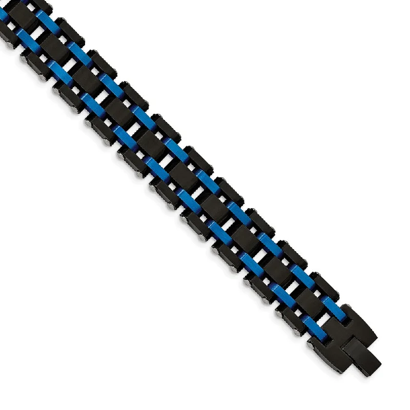 Dazzle With Discounts – Shop Jewelry On Sale Mens 16mm Stainless Steel, Black & Blue Plated Link Bracelet, 8.5 Inch