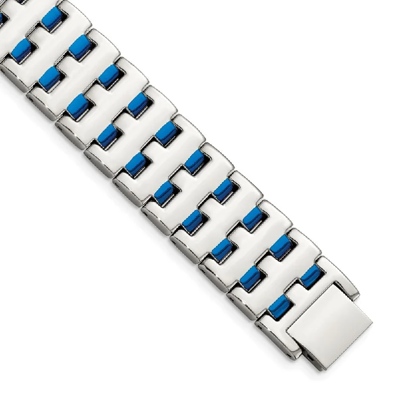 Timeless Jewelry, Timeless Savings – Don't Wait Men's 18mm Polished & Blue Plated Stainless Steel Link Bracelet, 8 In Timeless Jewelry, Timeless Savings – Don't Wait Men's 18mm Polished & Blue Plated Stainless Steel Link Bracelet, 8 In
