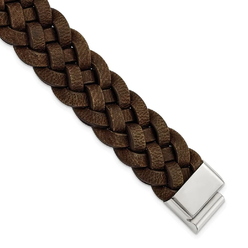 Jewelry Flash Sale – Stylish Designs At Unbeatable Rates Men's 20mm Stainless Steel & Brown Leather Woven Bracelet, 8.75 Inch Jewelry Flash Sale – Stylish Designs At Unbeatable Rates Men's 20mm Stainless Steel & Brown Leather Woven Bracelet, 8.75 Inch