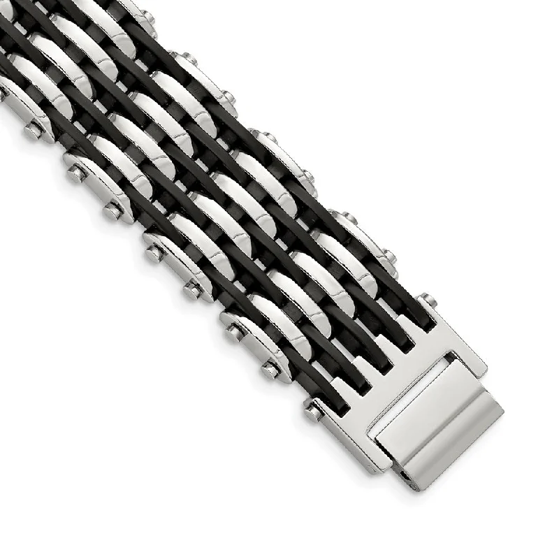 Jewelry Clearance Event – Stock Up Before It's Over Men's 24mm Stainless Steel and Black Rubber Bracelet, 8.75 Inch