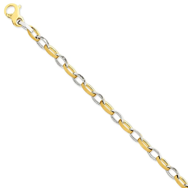 Final Call For Exquisite Jewelry At Reduced Rates Men's 6.6mm 14k Two Tone Gold Polished & Satin Oval Link Bracelet