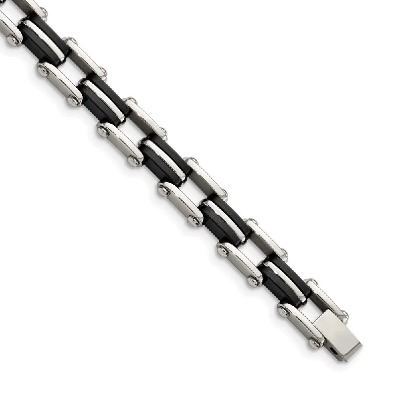 Premium Jewelry At Special Low Prices For A Limited Time Men's 6mm Stainless Steel Black Rubber Bracelet, 8.75 Inch