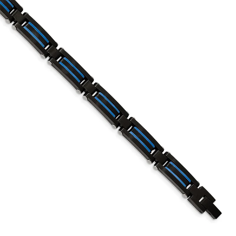 Exclusive Jewelry Discounts – Shop Now For Savings Mens 8.25mm Black & Blue Plated Stainless Steel Link Bracelet, 8.5 In